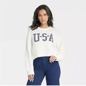 NEW Grayson Threads USA Graphic‎ Sweater Off White Cropped Crop Knit XXL
